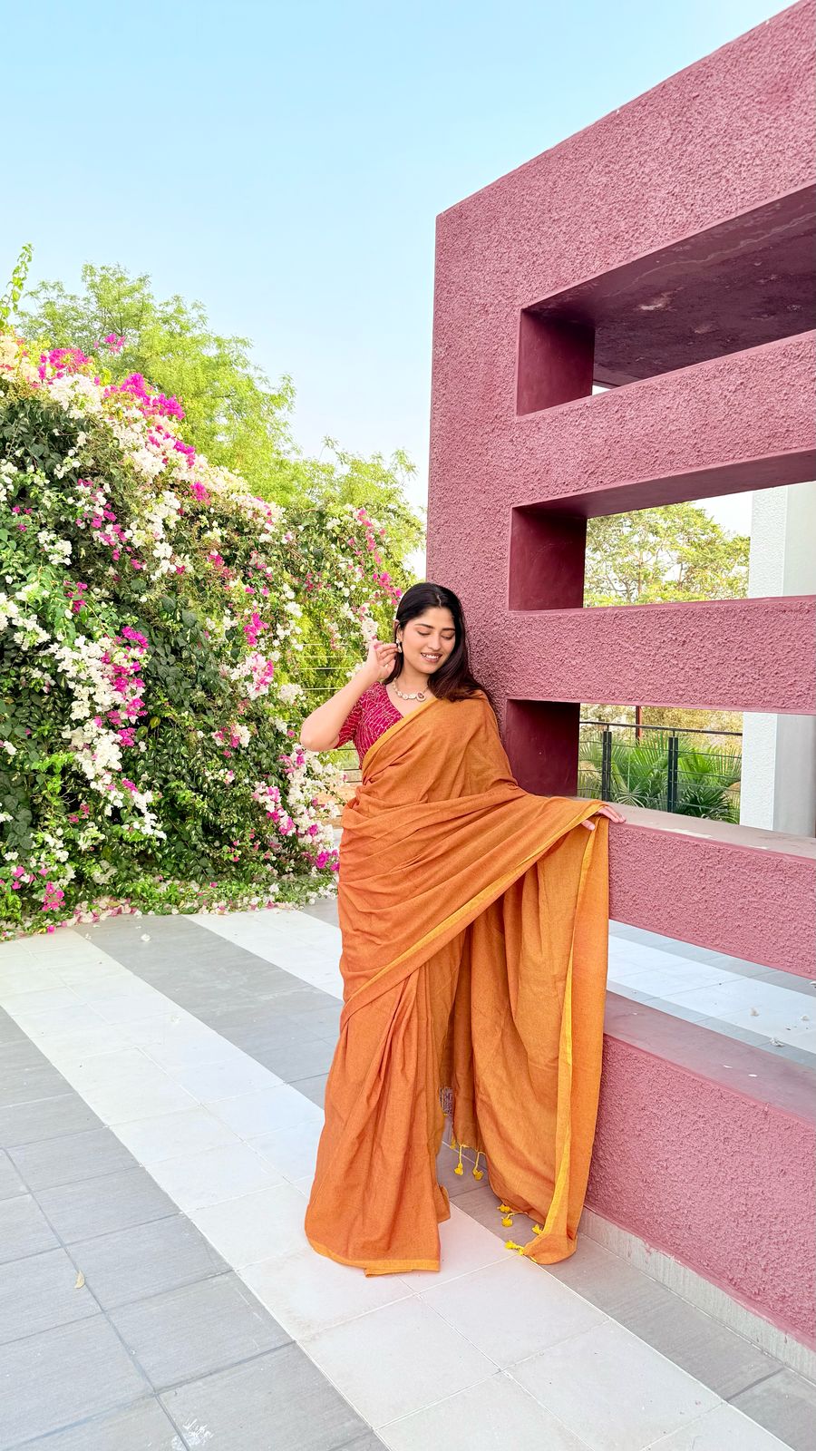 Rangdhaaga Dusky Orange Cotton Saree